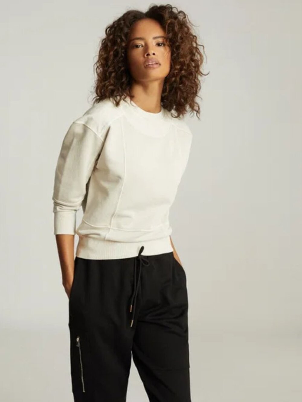 REISS Anais Cotton-Blend Sweatshirt | Neutral Grey | Size M